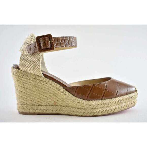 Christian Louboutin Amelina 90 Biscotto Brown Platform Wedge Sandal Heel Pump 40 - Picture 2 of 12